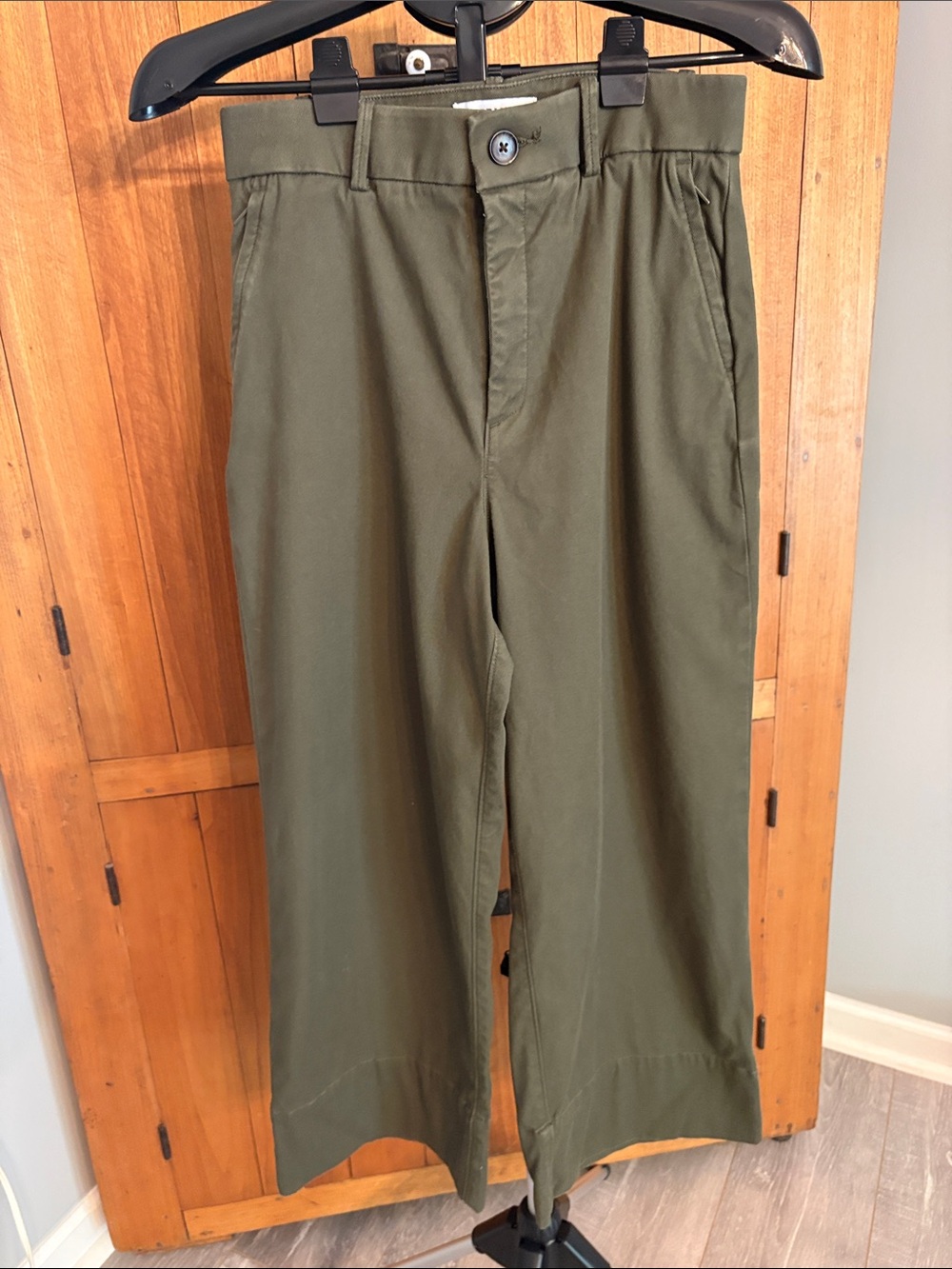 SPANX Olive Green High-Rise Wide Leg Twill Pants